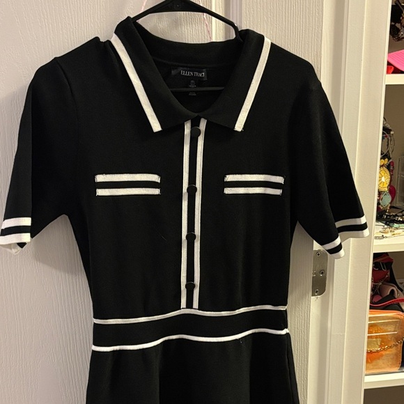 Ellen Tracy Black Midi Dress with White Trim - Picture 3 of 6